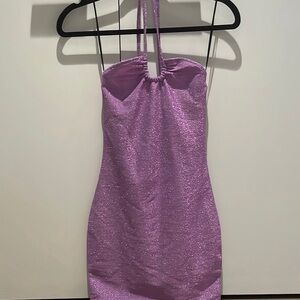 Lavender Sparkly Halter Mini Dress